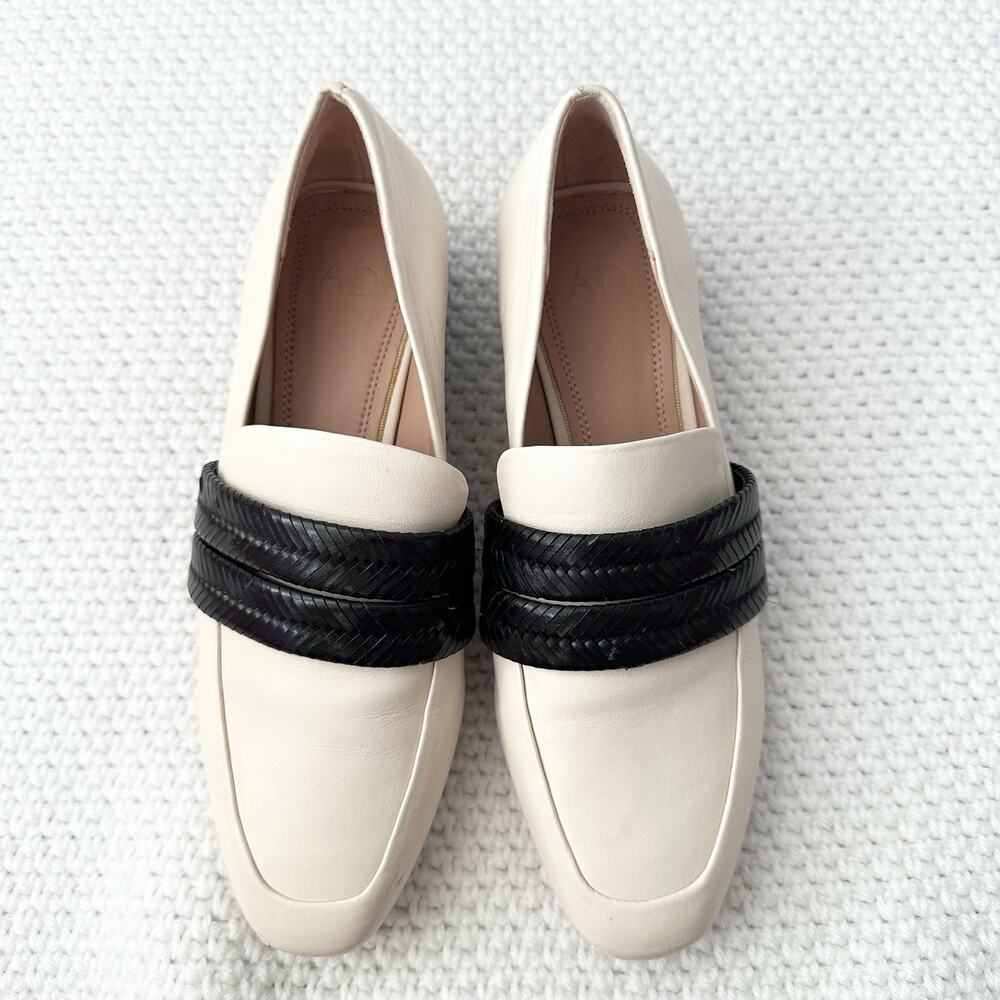 AD & Daughter Ivory Black Woven Band Corya Keeper Low Black Heel Loafer 6.5 - Picture 3 of 12